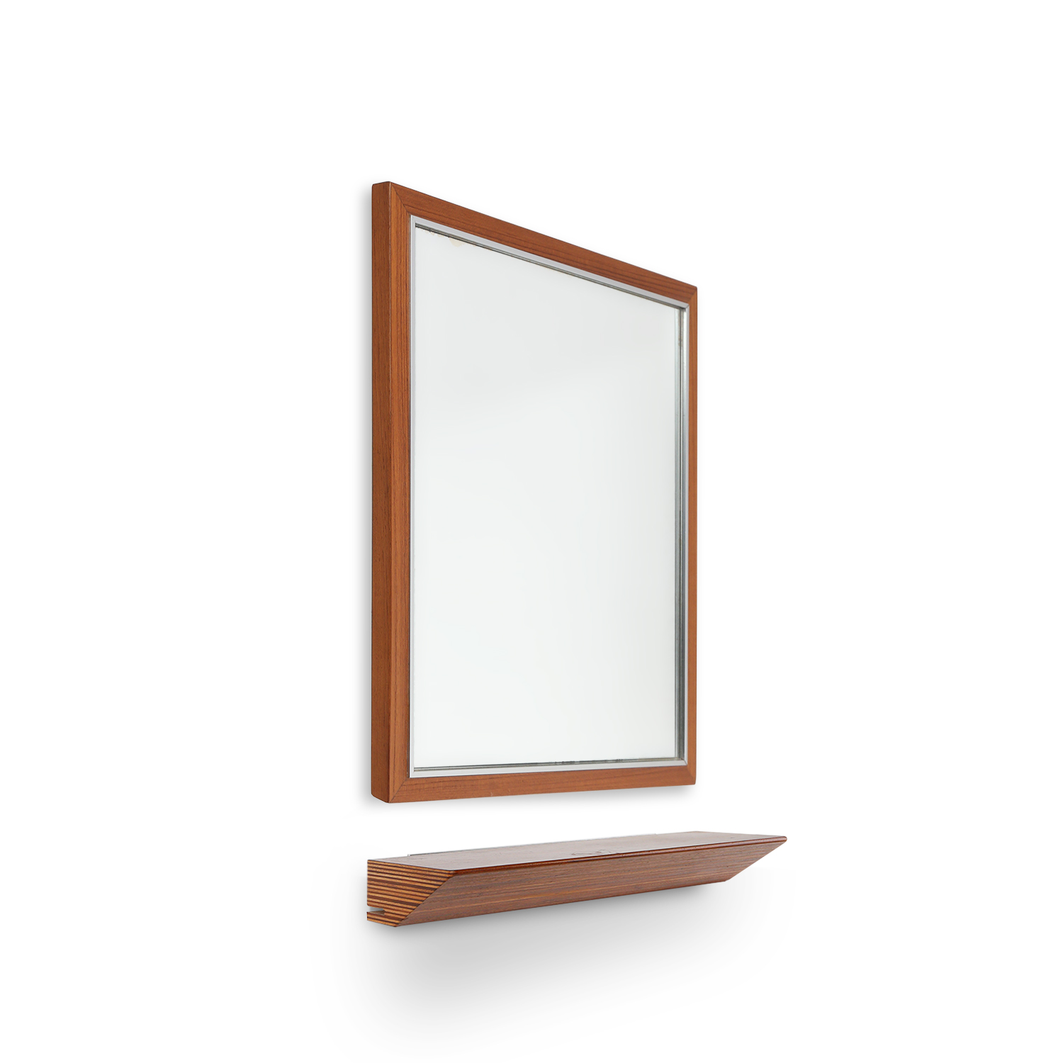 Mid-century teak mirror with shelve by De Coene, Belgium ca. 1960thumbnail